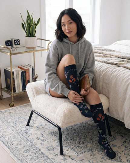 Black Wildflower Compression Socks