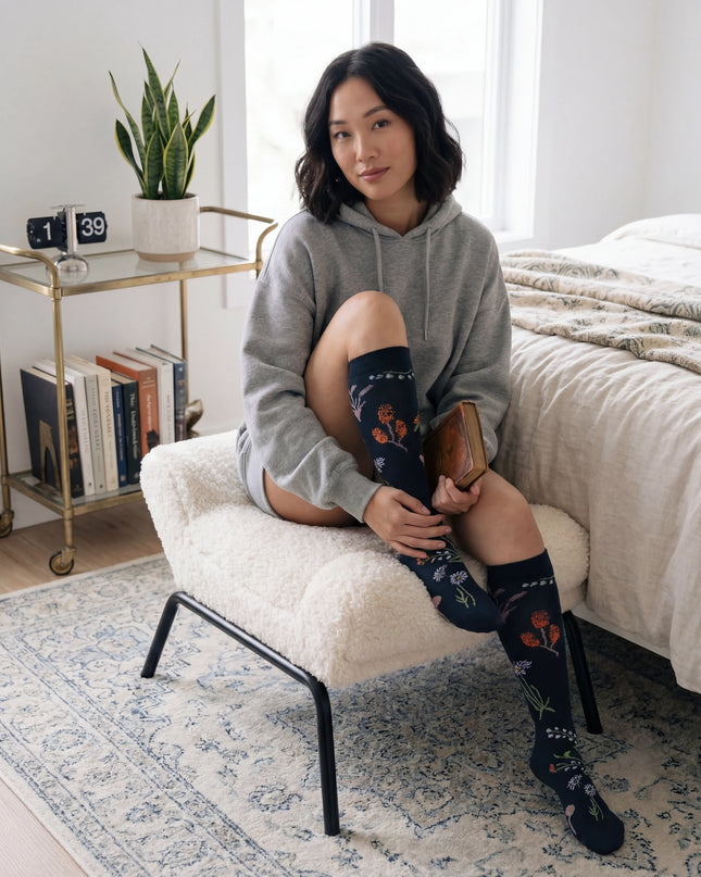 Black Wildflower Compression Socks