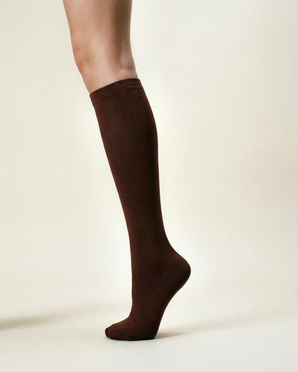 Brown knee-high sock on a white background