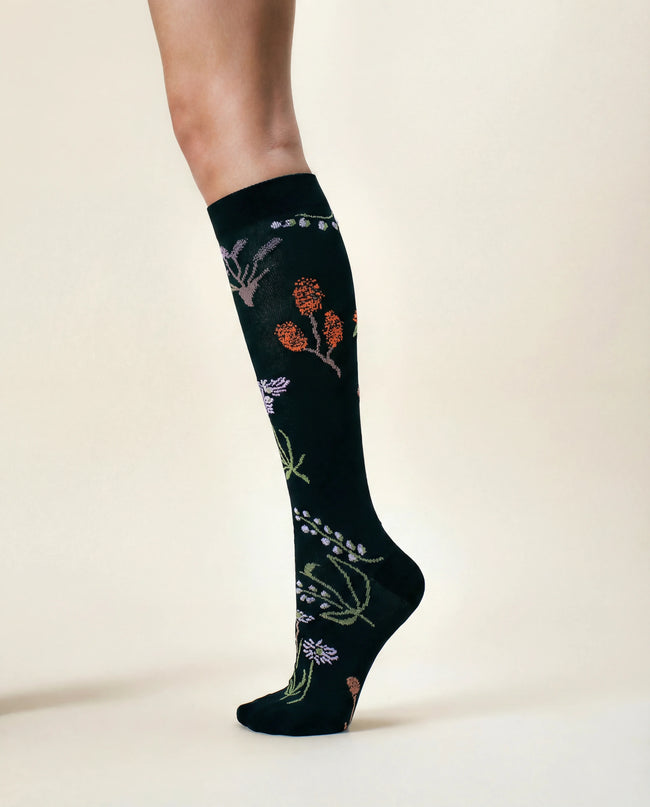 Black Wildflower Compression Socks