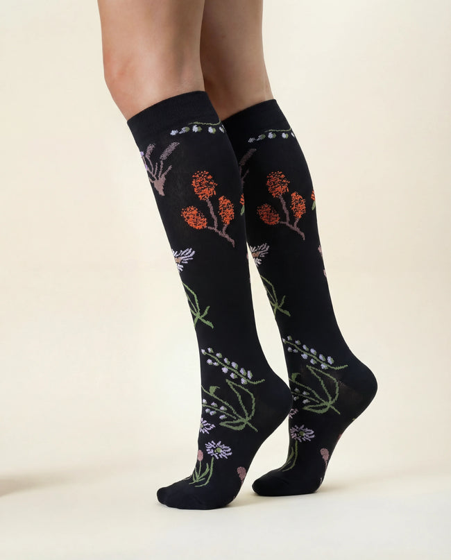Black Wildflower Compression Socks